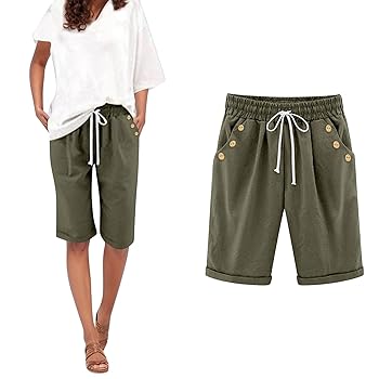 XuttHJH Cotton Linen Bermuda Shorts for Women 2025 Summer